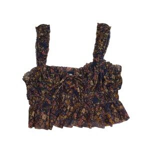Dress Forum Los Angeles Floral Smocked Ruffle‎ Crop Top — Boho Chic
